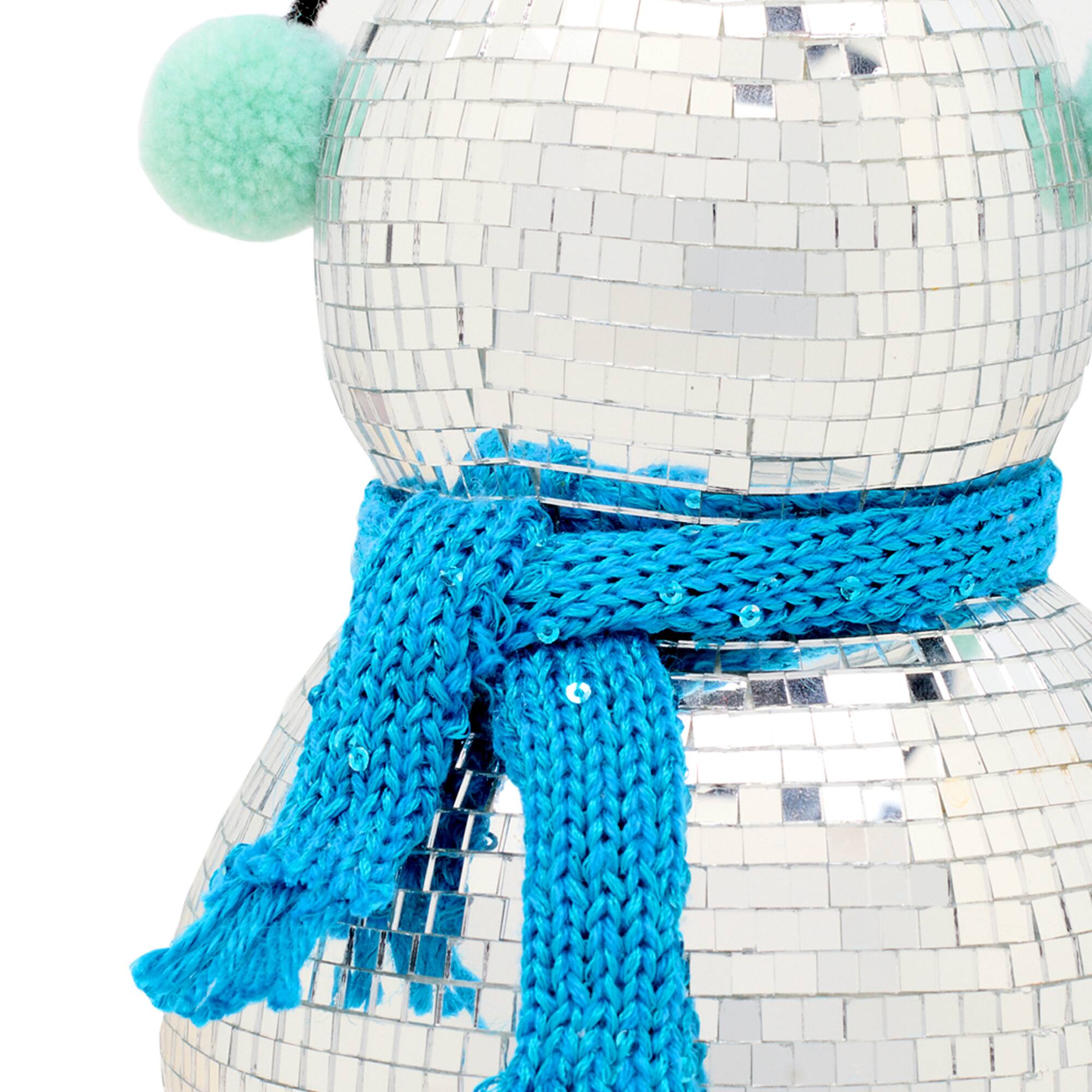 10" Disco Ball Snowman with Blue Scarf